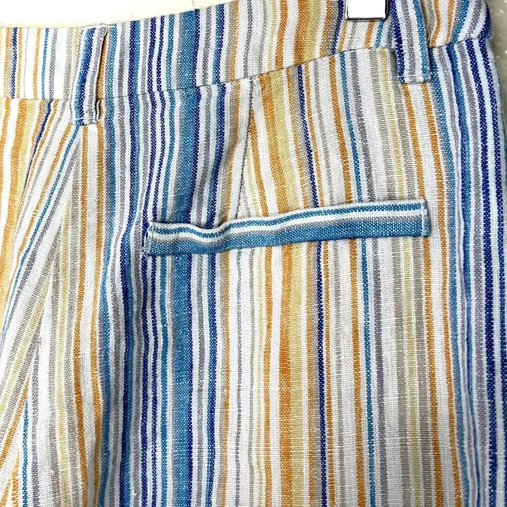 Reformation Tahiti Linen Pants Marbella Stripe High Rise Cropped 8 Blue Orange